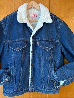 Vintage LEVI'S 70s Trucker Jacket Cotton Blue Denim Sherpa 40L